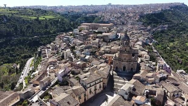 Aerial view of Cathedral of San Giorgio in Ragusa Ibla Italy. Aerial view of Cathedral of San Giorgio in Ragusa Ibla Italy.