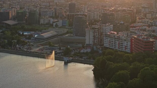 Aerial view of the Artificial Lake and city skyline Albania. Aerial view of the Artificial Lake and city skyline Albania.