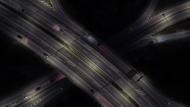 Aerial view of highways at night Portugal.