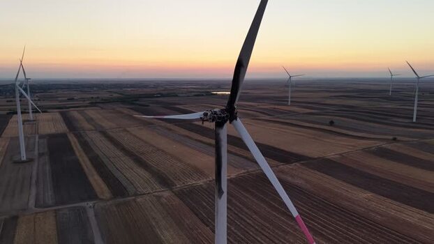 Aerial view of burnt wind turbine in Vladimirovac Serbia.
