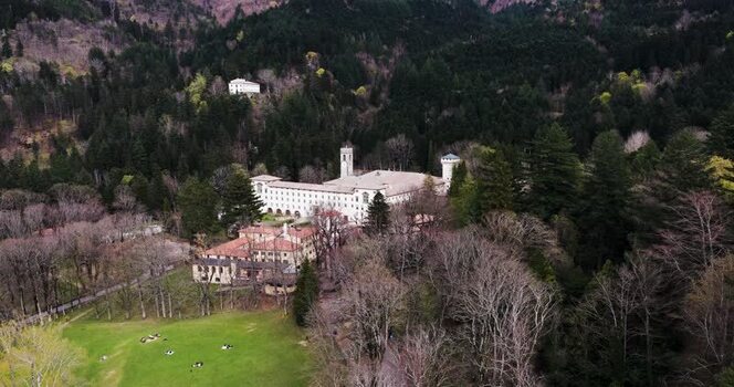 Aerial view of Vallombrosa Abbey nestled in the Tuscan forest Italy. Aerial view of Vallombrosa Abbey nestled in the Tuscan forest Italy.