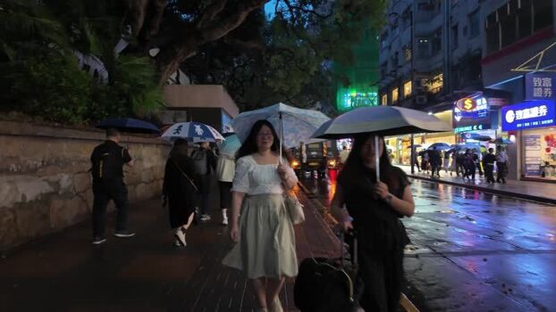 View of people walking with umbrellas in Hong Kong Hong Kong.