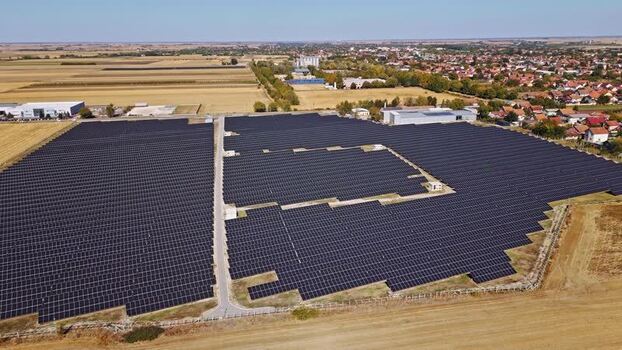 Aerial view of solar farm in Temerin Serbia.
