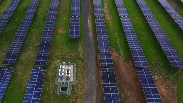 Aerial view of solar panels and electrical equipment United States. Aerial view of solar panels and electrical equipment United States.