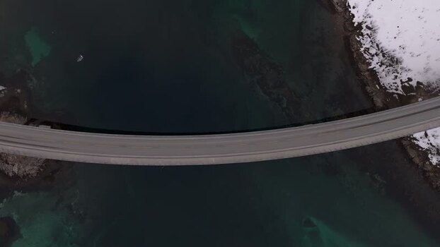 Aerial view of Lofoten bridge in Vagan Municipality Norway.