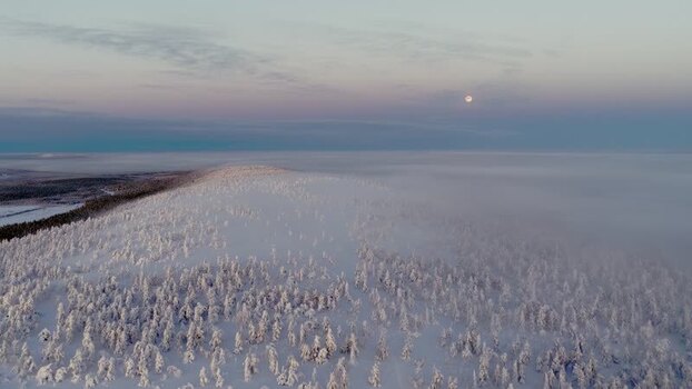 Aerial view of Luosto fell in winter Finland.