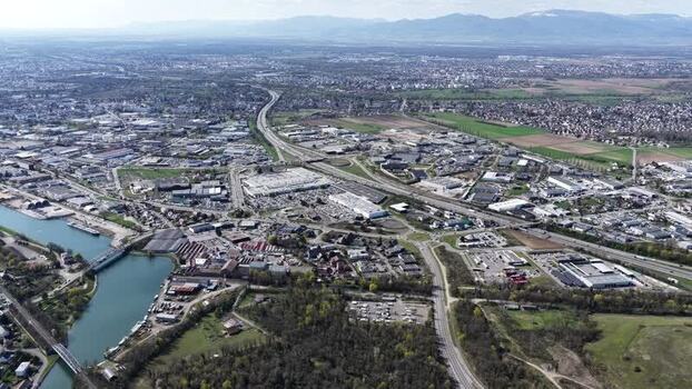 Aerial view of roads and buildings France.