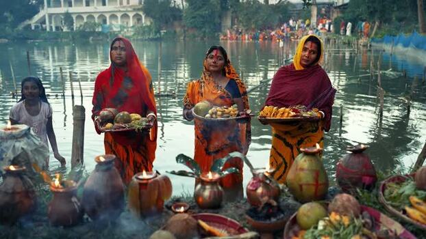 View of women performing Chhath Puja rituals in Bogura Bangladesh. View of women performing Chhath Puja rituals in Bogura Bangladesh.