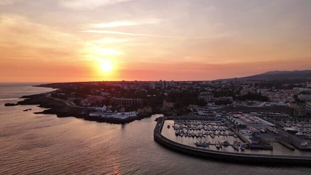 Aerial view of Cascais Marina at sunset in Portugal. Aerial view of Cascais Marina at sunset in Portugal.