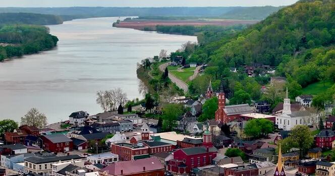 Aerial view of the historic town of Aurora United States.