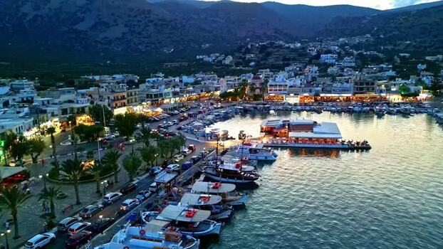 Aerial view of harbor in Crete Greece.