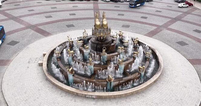Aerial view of Colchis Fountain in Kutaisi Georgia.