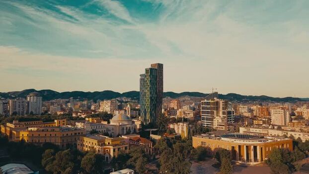 Aerial view of Skanderbeg Square and city skyline in Tirana Albania. Aerial view of Skanderbeg Square and city skyline in Tirana Albania.