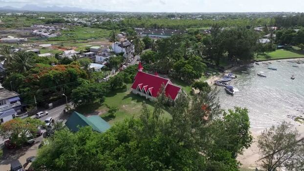 Aerial view of Notre Dame Auxiliatrice church Mauritius.