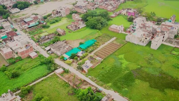 Aerial view of solar panels in Lucknow India.