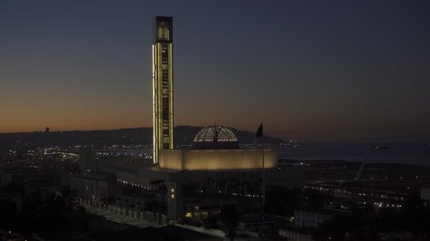 Aerial view of Great Mosque of Algiers at night Algeria.