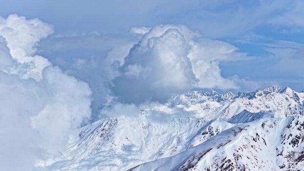 Aerial view of snow capped mountains in Nauders Austria.