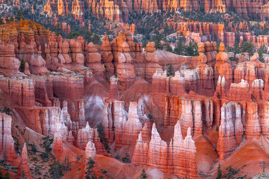 View of the iconic red rock hoodoos and sandstone formations at Bryce Canyon National Park in Utah United States.