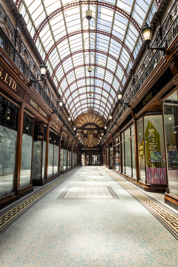 Newcastle upon Tyne United Kingdom 13 July 2026 View of Central Arcade with its ornate glass barrel vaulted ceiling intricate mosaic floor and historic wooden shopfronts. Newcastle upon Tyne United Kingdom 13 July 2026 View of Central Arcade with its ornate glass barrel vaulted ceiling intricate mosaic floor and historic wooden shopfronts.