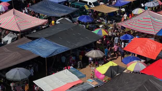 Aerial view of Bonyokan Pasar Legi market stalls Indonesia.