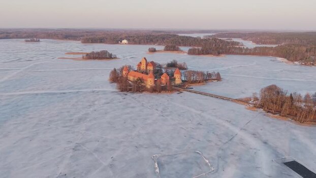 Aerial view of Trakai Island Castle Lithuania.