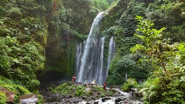 Aerial view of Tiu Kelep Waterfall Indonesia.