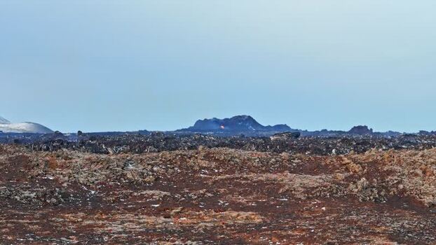 Aerial view of Sundhnukur Volcano and lava fields Iceland.