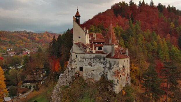 Aerial view of Bran Castle in autumn Romania. Aerial view of Bran Castle in autumn Romania.