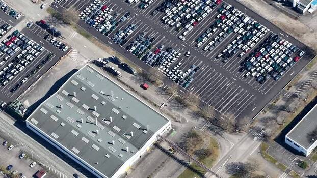 Aerial view of car parking lots France.