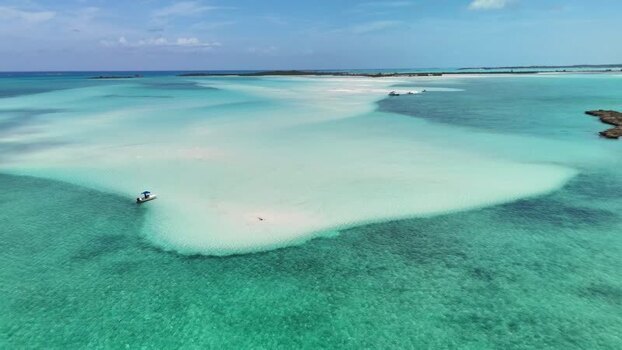 Aerial view of Man O War Cay Sandbar in The Bahamas.