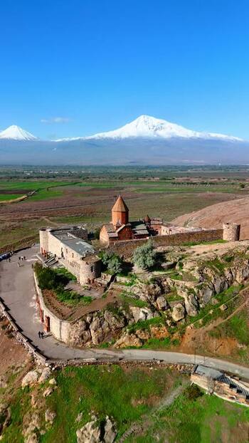 Aerial view of Khor Virap monastery and Mount Ararat Armenia. Aerial view of Khor Virap monastery and Mount Ararat Armenia.