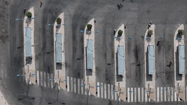 Aerial view of the transit hub in Alges Portugal.