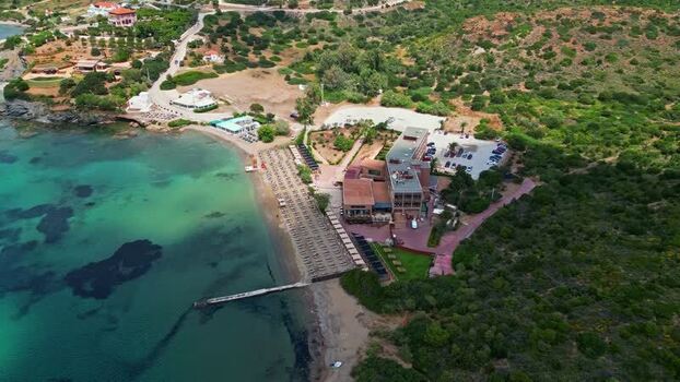 Aerial view of a coastal resort in Greece.