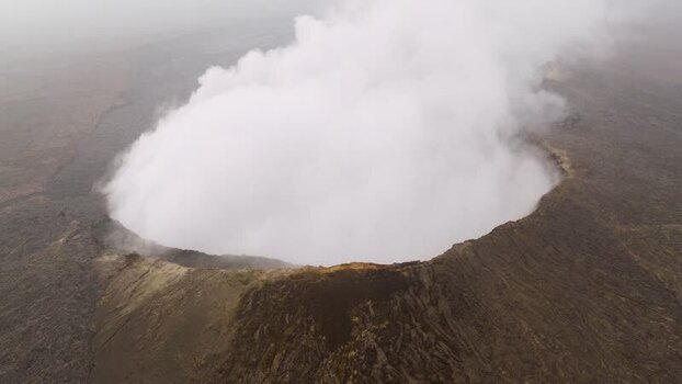 Aerial view of Erta Ale Volcano with a thick plume of smoke Ethiopia. Aerial view of Erta Ale Volcano with a thick plume of smoke Ethiopia.