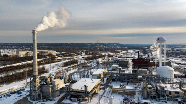 Reading United States 29 January 2026 Aerial view of the GE Aerospace industrial facility with a tall smokestack emitting steam over a snow covered winter landscape. Reading United States 29 January 2026 Aerial view of the GE Aerospace industrial facility with a tall smokestack emitting steam over a snow covered winter landscape.