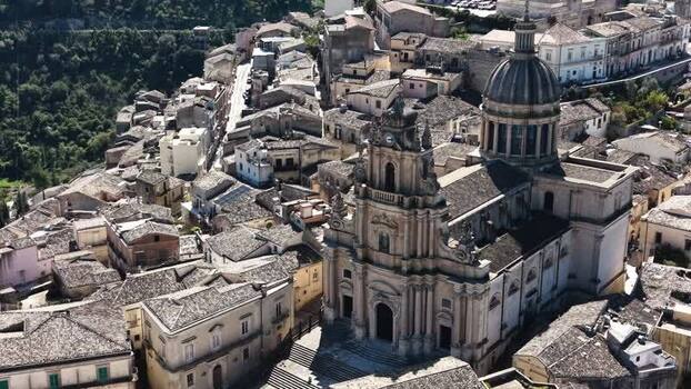 Aerial view of San Giorgio Cathedral in Ragusa Ibla Italy. Aerial view of San Giorgio Cathedral in Ragusa Ibla Italy.