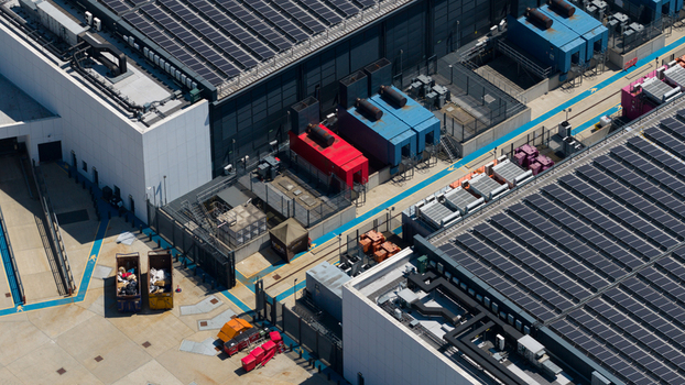 Aerial view of data center backup generators and HVAC systems in Hemel Hempstead Aerial view of data center backup generators and HVAC systems in Hemel Hempstead