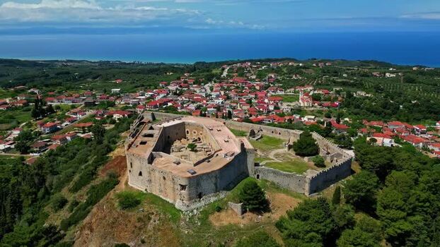 Aerial view of Chlemoutsi Castle fortress Greece.