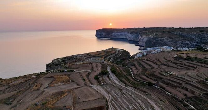 Aerial view of Sanap Cliffs and coastline Malta.