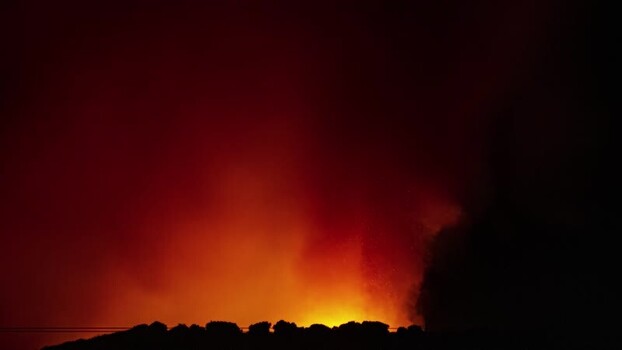 View of volcanic eruption at night Spain.