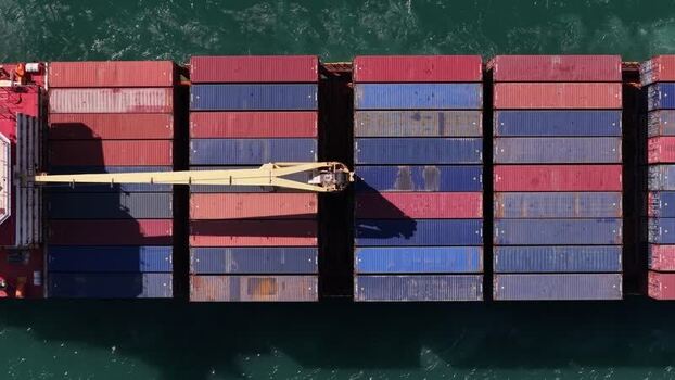 Aerial view of cargo ship with containers Portugal.