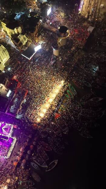 Aerial view of Dashashwamedh Ghat during Ganga Aarti India.