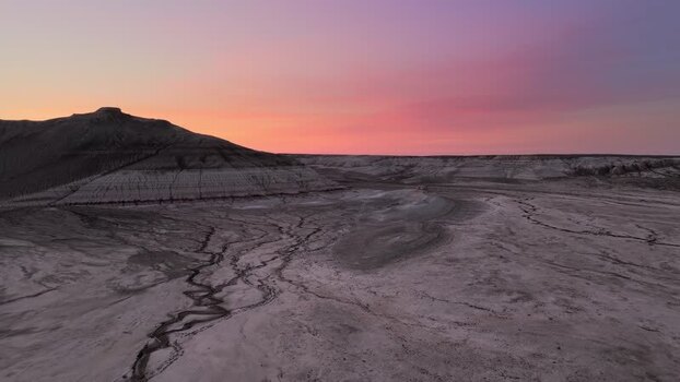 Aerial view of Gora Bokty at sunset Kazakhstan.