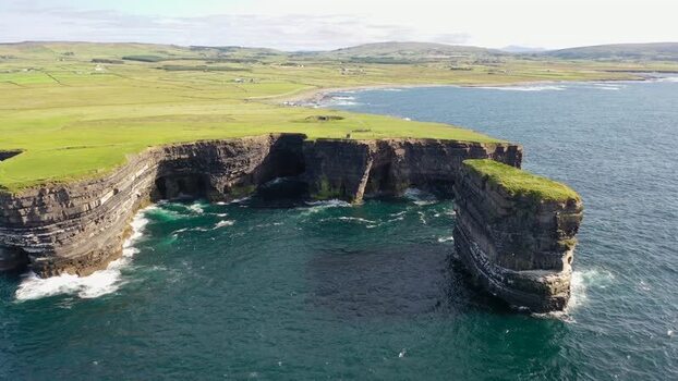 Aerial view of Dun Briste sea stack off the coast Ireland. Aerial view of Dun Briste sea stack off the coast Ireland.