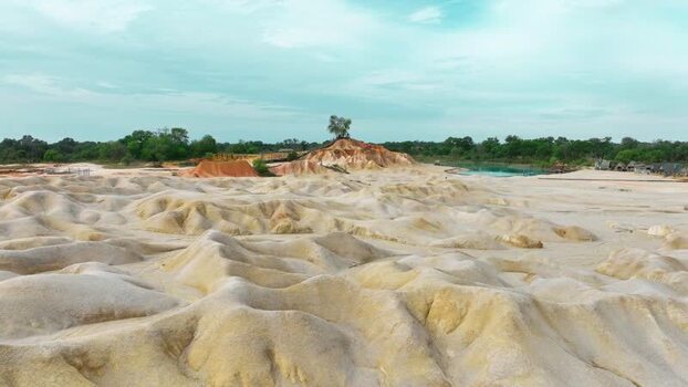 Aerial view of white sand dunes in Tanjung Pinang Indonesia.
