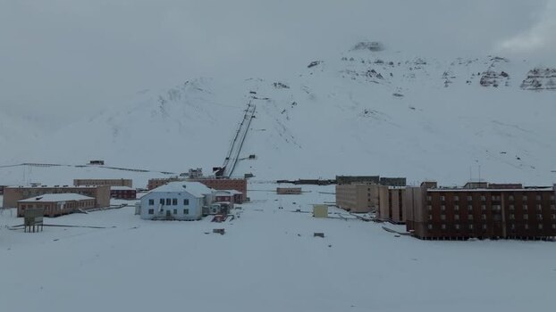 Aerial view of Pyramiden in Svalbard and Jan Mayen.