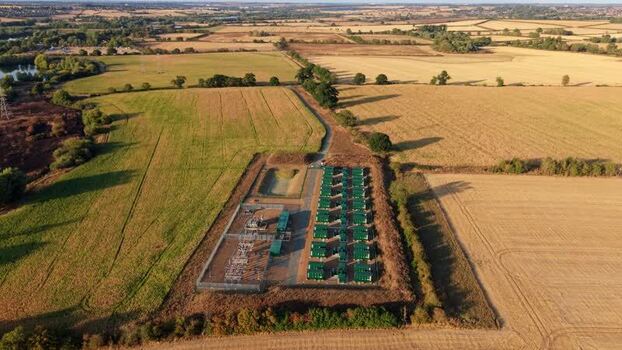 Aerial view of Grendon Battery Storage Systems United Kingdom.