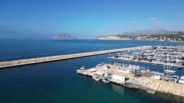 Aerial view of Moraira marina in Spain.