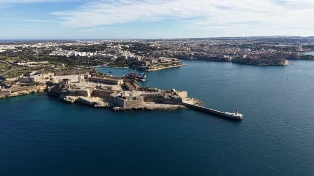 Aerial view of Fort Ricasoli and the breakwater Malta.