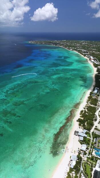 Aerial view of Grand Cayman coastline Cayman Islands. Aerial view of Grand Cayman coastline Cayman Islands.
